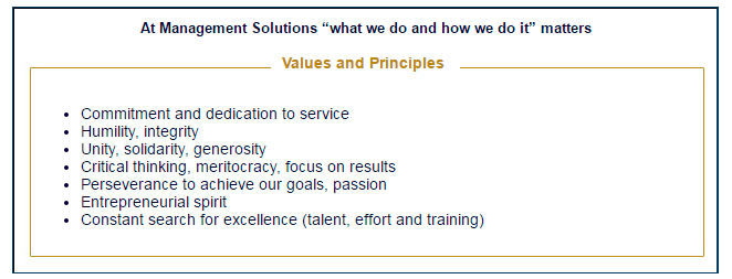 Management Solutions values